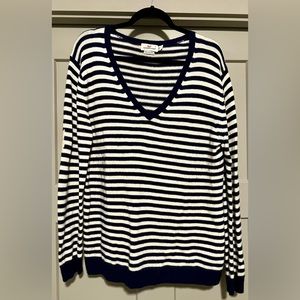 Vineyard Vines Navy/White Striped Cashmere Sweater with Whale on Elbows - Large